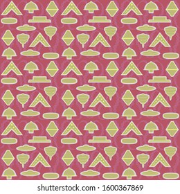 Commonly seen unidentified flying object shapes on a background of the deoxyribonucleic acid double helix shape that wanders throughout the pattern. 