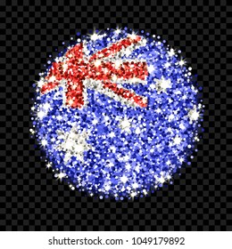 Commonwealth of Australia flag sparkling badge. Round icon with Australian national colors with glitter effect. Button design. Vector illustration. One of a series of signs