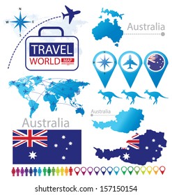 Commonwealth of Australia. Australia. flag. World Map. Travel vector Illustration.