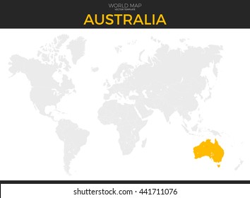 Commonwealth of Australia location modern detailed vector map. All world countries without names. Vector template of beautiful flat grayscale map design with selected country and border location