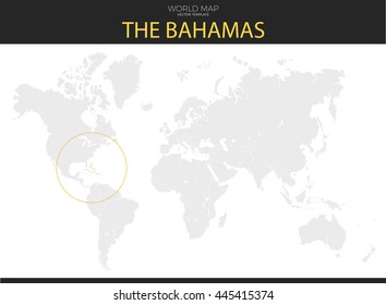 Commonwealth of the Bahamas location modern detailed vector map. All world countries without names. Vector template of beautiful flat grayscale map design with selected country and border location