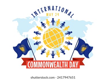 Commonwealth Day Vector Illustration on 24 may of Helps Guide Activities by Commonwealths Organizations with Waving Flag in Flat Cartoon Background