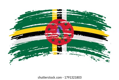 Commonwealth of Dominica flag in grunge brush stroke, vector image