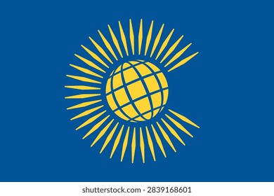 The Commonwealth flag. A blue flag with a globe and rays. The symbol of the Commonwealth of Nations.
