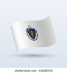 Commonwealth of Massachusetts flag waving form on gray background. Vector illustration.