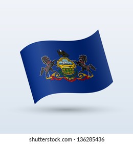 Commonwealth of Pennsylvania flag waving form on gray background. Vector illustration.