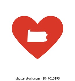 Commonwealth of Pennsylvania vector map silhouette in a heart shape. Outline contour map of Pennsylvania in a love symbol.