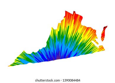 Commonwealth of Virginia (United States of America, USA, U.S., US) - map is designed rainbow abstract colorful pattern, State of Virginia map made of color explosion,