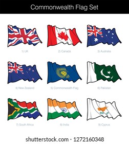 Commonwealth Waving Flag Set. The set includes the flags of UK, Canada, Australia, New Zealand, Pakistan, India, South Africa, Cyprus and the Commonwealth one. Vector Icons neatly on Layers