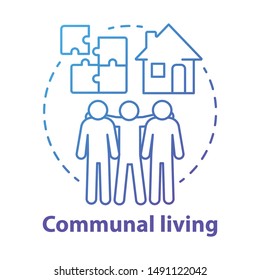 Communal living blue concept icon. Cohousing arrangement idea thin line illustration. Living in common place. Community, collective household. Vector isolated outline drawing. Editable stroke