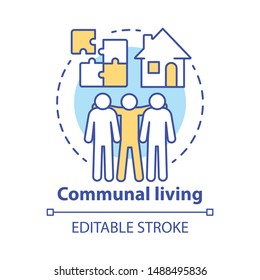Communal living concept icon. Cohousing arrangement idea thin line illustration. Living in common place. Residential community, collective household. Vector isolated outline drawing. Editable stroke