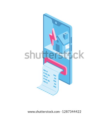 Communal payments utility services mobile app 3d vector icon isometric pink and blue color minimalism illustrate