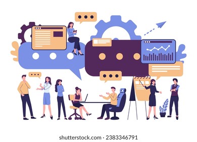 communiation on workplace. dialogue with team flat vector illustration vector design