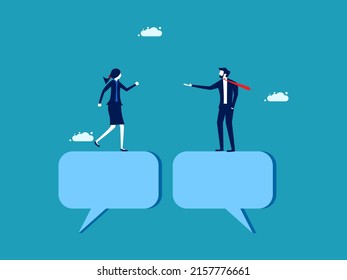 Communicate about work. Concept discussion. business men and women chatting on chat speech bubbles. vector