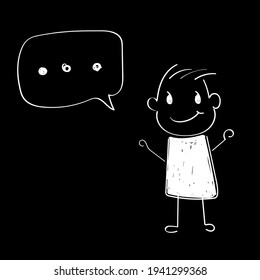 Communicate character with bubble, hand drawn vector