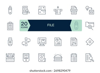Comunícate claramente con 24 iconos de líneas finas que capturan archivos, adecuados para todas las plataformas.