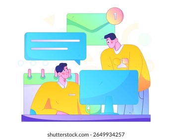 Comunicar-se com consultores vetor plano conceito de caráter operação desenhado à mão ilustração