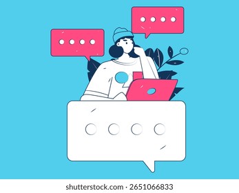 Comunicar-se com consultores vetor plano conceito de caráter operação desenhado à mão ilustração
