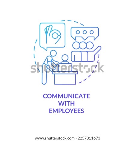 Communicate with employees blue gradient concept icon. Building contacts with colleagues. Teamwork connection abstract idea thin line illustration. Isolated outline drawing. Myriad Pro-Bold font used