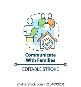 Communicate with families concept icon. Trauma informed teaching. Trend in education abstract idea thin line illustration. Isolated outline drawing. Editable stroke. Arial, Myriad Pro-Bold fonts use