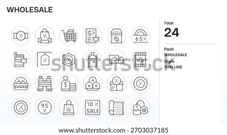 Communicate at a glance with 24 Thin Line icons that represent Wholesale, grid-aligned and neat.