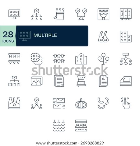 Communicate at a glance with 32 Thin Line icons that represent Multiple, grid-aligned and neat.