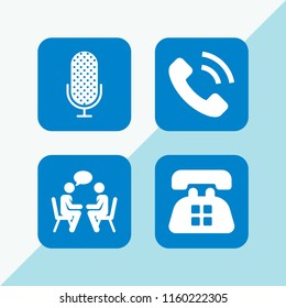 communicate icon. 4 communicate set with old telephone, telephone, chat and microphone vector icons for web and mobile app