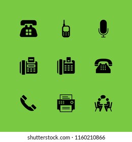 communicate icon. 9 communicate set with old typical phone, old handphone, old telephone and fax vector icons for web and mobile app