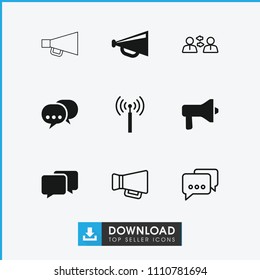 Communicate icon. collection of 9 communicate filled and outline icons such as signal tower, megaphone, communication, message. editable communicate icons for web and mobile.