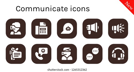 communicate icon set. 10 filled communicate icons. Simple modern icons about  - Call center, Fax, Chat, Megaphone, Speech, Phone call, Headset