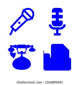 communicate icon set about old phone, fax and microphone vector set