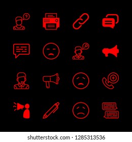 communicate icons set with operator, inclined ballpoint pen and megaphone vector set