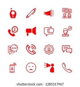 communicate icons set with phone call, walkie talkie and megaphone vector set