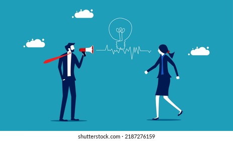 Communicate ideas. Businessman communicating through megaphone giving advice to colleagues