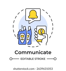 Communicate multi color concept icon. Physical security ecosystem. Coordination between emergency systems. Round shape line illustration. Abstract idea. Graphic design. Easy to use in booklet