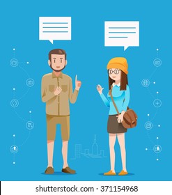 Communicate on a daily basis.Urban people are talking about social media.Greeting between friends.Exchange of ideas.