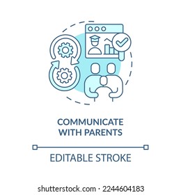 Communicate with parents blue concept icon. School learning management system abstract idea thin line illustration. Isolated outline drawing. Editable stroke. Arial, Myriad Pro-Bold fonts used