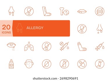 Comunique-se com precisão usando 20 ícones de linha fina com temas de Alergia, adaptáveis e claros.