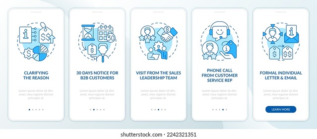 Comunicar el aumento de precios en pantalla de aplicación móvil en conexión azul. Recorrido 5 pasos instrucciones gráficas editables con conceptos lineales. UI, UX, plantilla GUI. Multitud de tipos de letra Pro-Bold, con uso regular