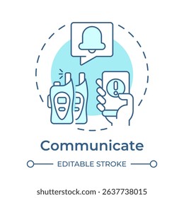 Communicate soft blue concept icon. Physical security ecosystem. Coordination between emergency systems. Round shape line illustration. Abstract idea. Graphic design. Easy to use in booklet