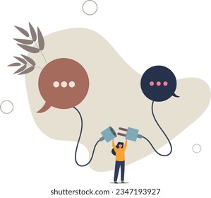 Comunicarse para resolver problemas, discusiones o reuniones para obtener una nueva idea, colaboración o cooperación para el éxito, conectar idea para el concepto de solución.ilustración vectorial plana.