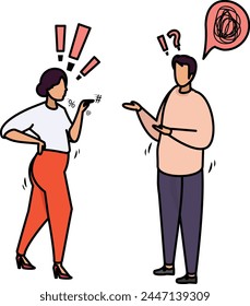 communicating with aggression and anger concept, pointing Finger on Each other vector design, Mood and feeling symbol, Emotional Characters sign, Social issues scene stock illustration