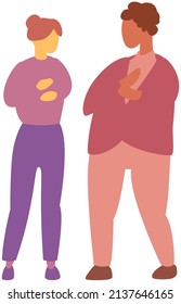 Los trabajadores de oficina o amigos que se comunican pasan tiempo juntos. Mujeres paradas y hablando. Colegas, empresarias discutiendo el trabajo. Socios, empleado de la empresa, lluvia de ideas de personajes femeninos