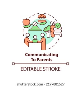 Communicating to parents concept icon. School nutrition for better mental health abstract idea thin line illustration. Isolated outline drawing. Editable stroke. Arial, Myriad Pro-Bold fonts used