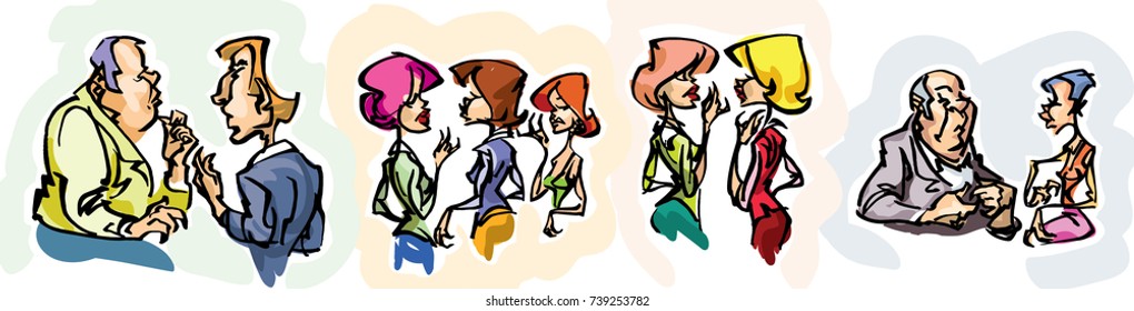 Communicating people, in different positions, groups
