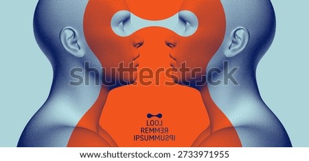 Communicating people. Visual contact. People talk face to face. Concept of artificial intelligence, reading or copying data, mental communication. Telepathy. 3D vector for cover, presentation, etc.