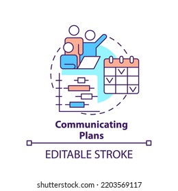 Communicating plans concept icon. Developing working strategy. Product management abstract idea thin line illustration. Isolated outline drawing. Editable stroke. Arial, Myriad Pro-Bold fonts used