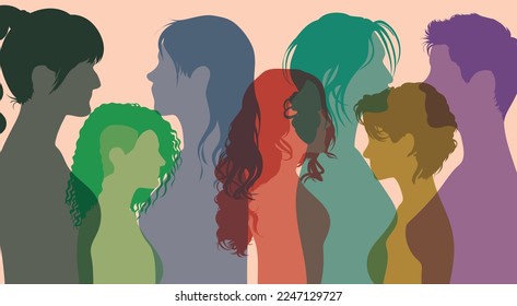 Communicating and sharing female friendships and cultures. Flat vector illustration. Community of women on social networks. Women and girls with multi-ethnic diversity.