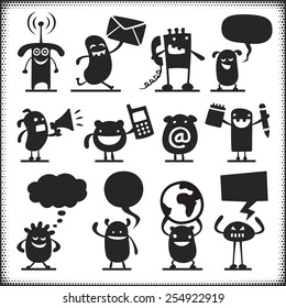 Communicating vector characters. Arms, legs, ground plane etc. are separate objects.