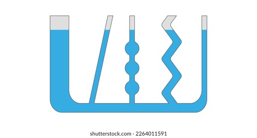 Communicating vessels experiment. Connected vessels diagram. Vector illustration isolated on white background.